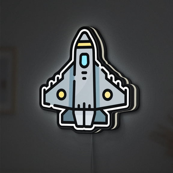 Jet 3D Novelty Light Box, Military Fighter Plane Wall Art, Army Aviation Decor for Military History Fans (Width 12 inch, 30cm)