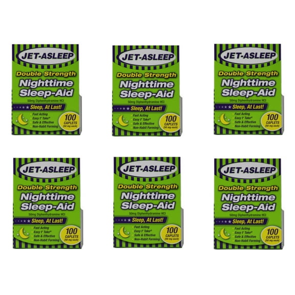 Jet-Asleep Double Strength Nighttime Sleep-Aid Caplets, 100 Ea, 6 Pack