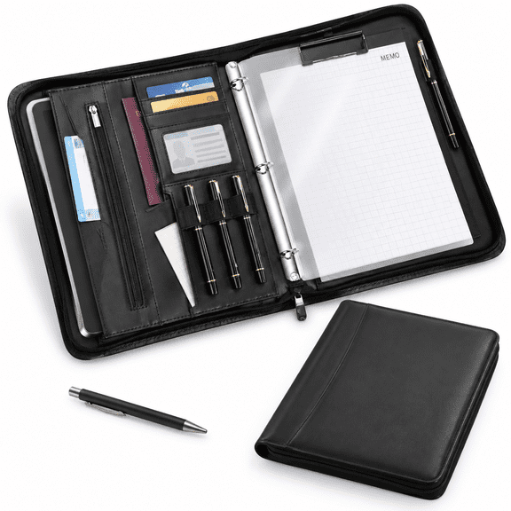 Jet Black 3 Ring Zippered Portfolio Binder Padfolio Organizer