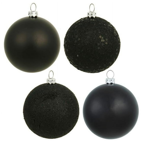 Jet Black 4 Finish Assorted Ball Ornament, 3 in. - 32 per Box