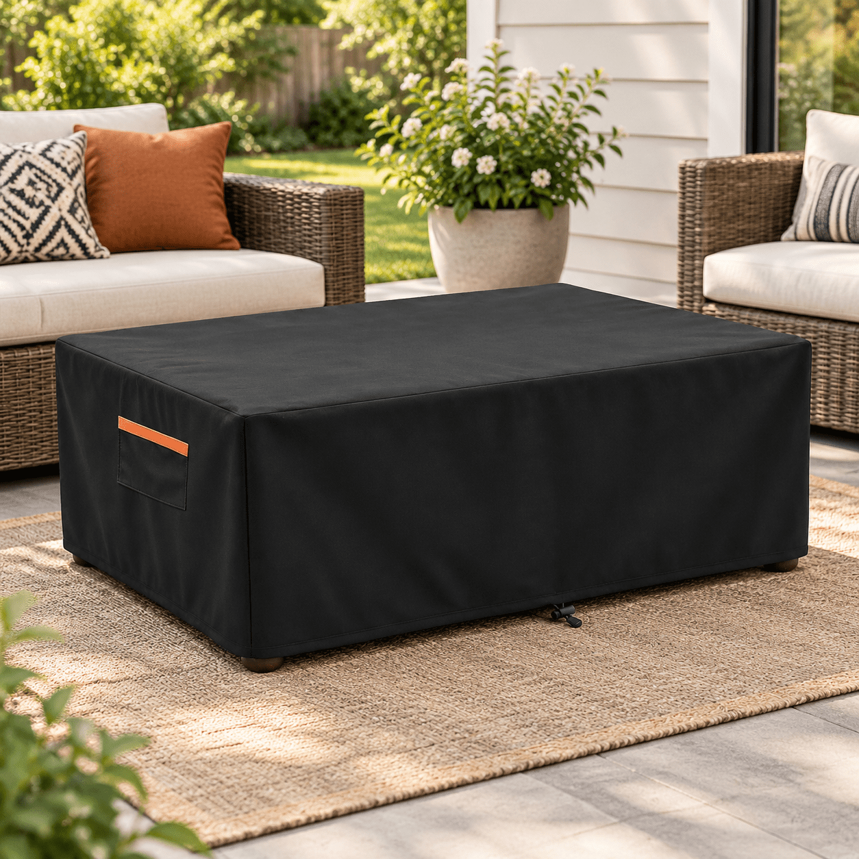 Jet Black 48W x 28D x 16H Patio Furniture Cover for Rectangular Outdoor ...
