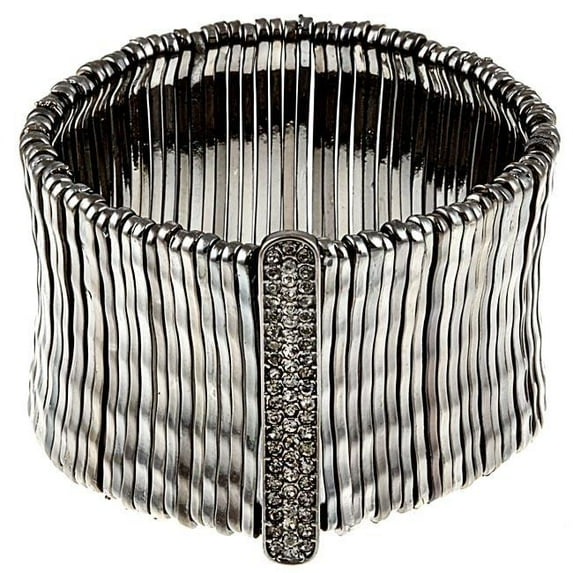 Jet Black Bamboo Bar Pave-Set Crystal Stretch Bracelet