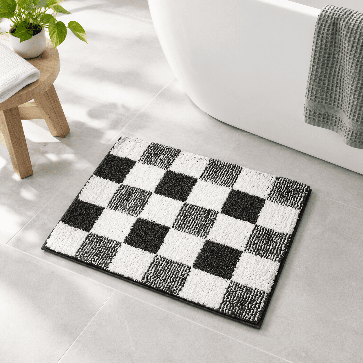 Jet Black Checkered Bath Runner 59