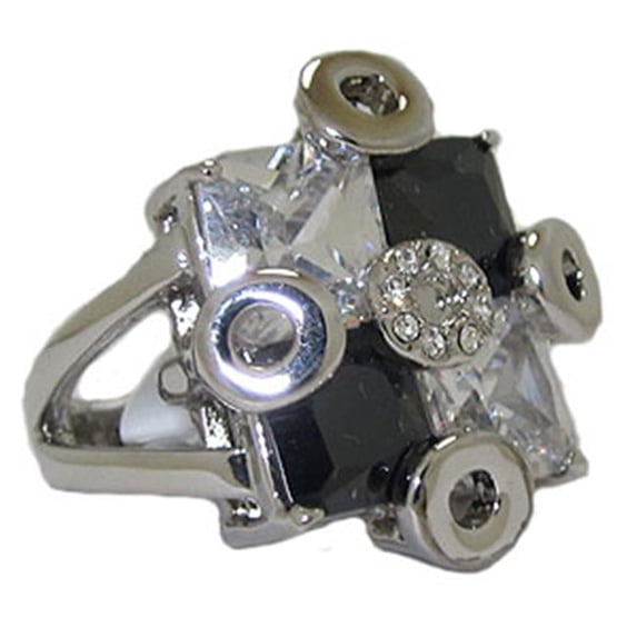 Jet Black & Clear White Free Form Austrian Crystal Ring