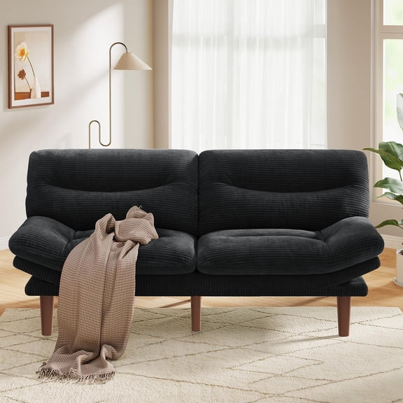 Jet Black Convertible Futon Sofa Bed with Adjustable Armrests