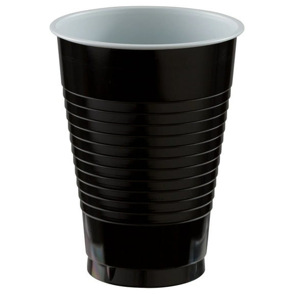 Jet Black Plastic Cups | 12 oz. | Pack of 20 | Party Supply
