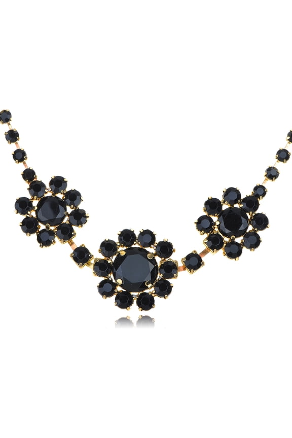 Jet Black Sunflower Dahlia Bohemian Circular Gothic Crystal Element Necklace
