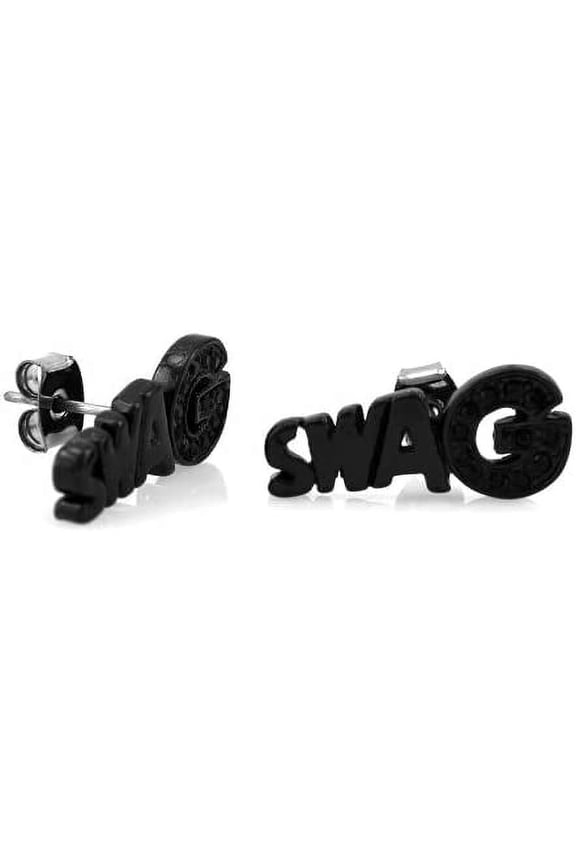 Jet Black Tone Plated CZ Swag Stud Earring