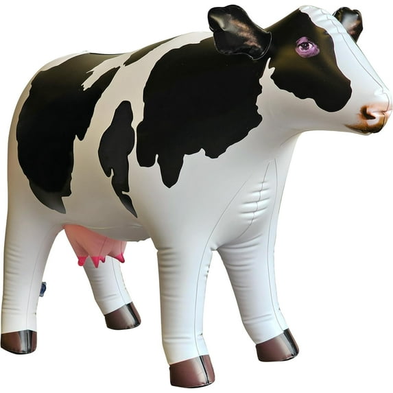 Jet Creations 37" Long Inflatable Cow Toys, Milk White Lifelike Blow-Up Cow Toy Figure for Decoration or Play, Livestock Theme Party, Pool, Birthday, VBS, Photo Prop, Easy to Inflate, 1 pc