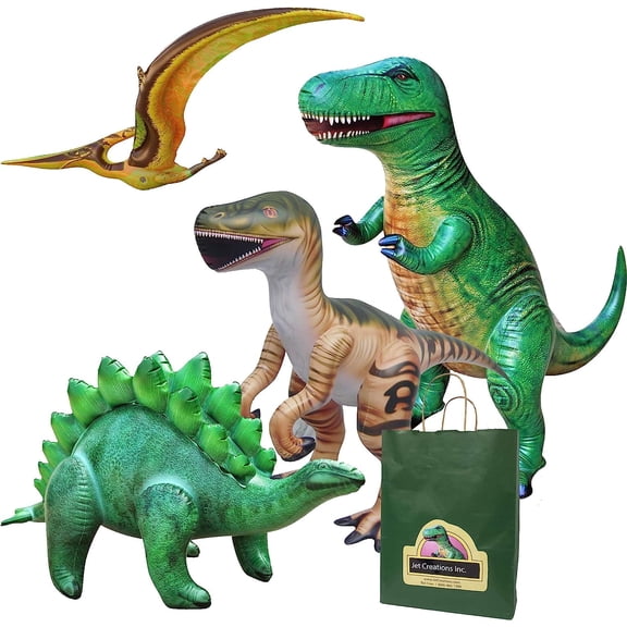 Jet Creations 4pk T. Rex Stegosaurus Raptor Pteranodon Inflatable, 37-51 | Prehistoric Dinosaur Toys for Adults and Kids 3 Year and up