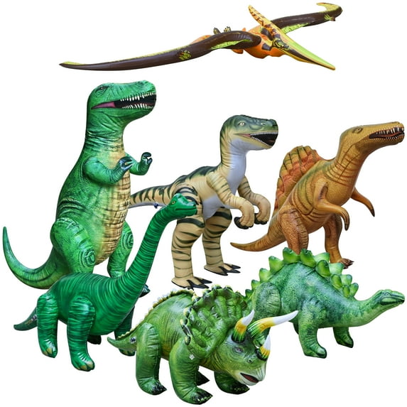Jet Creations Dinosaur Collection Trex Brachiosaurus Triceratops Raptor and Other Dinosaurs 7 Piece, Size 37+ inch, JC-DINO7