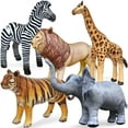 thumbnail image 1 of Jet Creations Safari Inflatable Plush Stuffed Animal 5 Pack Giraffe Zebra Elephant Lion Tiger for Pool, Party Decoration, Size up to 40 inch, AIR-GZELT5, 36, Multi, 1 of 6