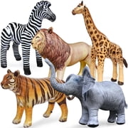 Jet Creations Safari Inflatable Plush Stuffed Animal 5 Pack Giraffe Zebra Elephant Lion Tiger for Pool, Party Decoration, Size up to 40 inch, AIR-GZELT5, 36, Multi