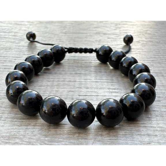 Jet Crystal Bead Bracelet 8mm, Wholesale Genuine Jet Stretch Gemstone Bracelet, Gift for Men & Women (2)
