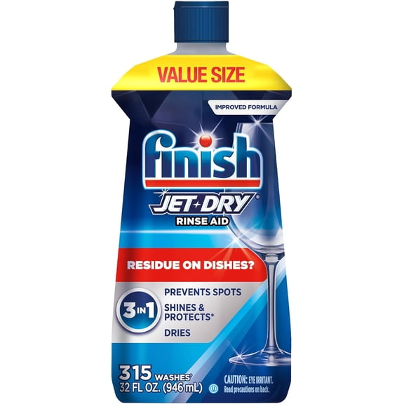 Jet-Dry Dishwasher Rinse Aid, Compatible with Dishwasher Detergent, Prevents Spots & Residues, Dries, Shine & Protects, 32 oz, 315 washes
