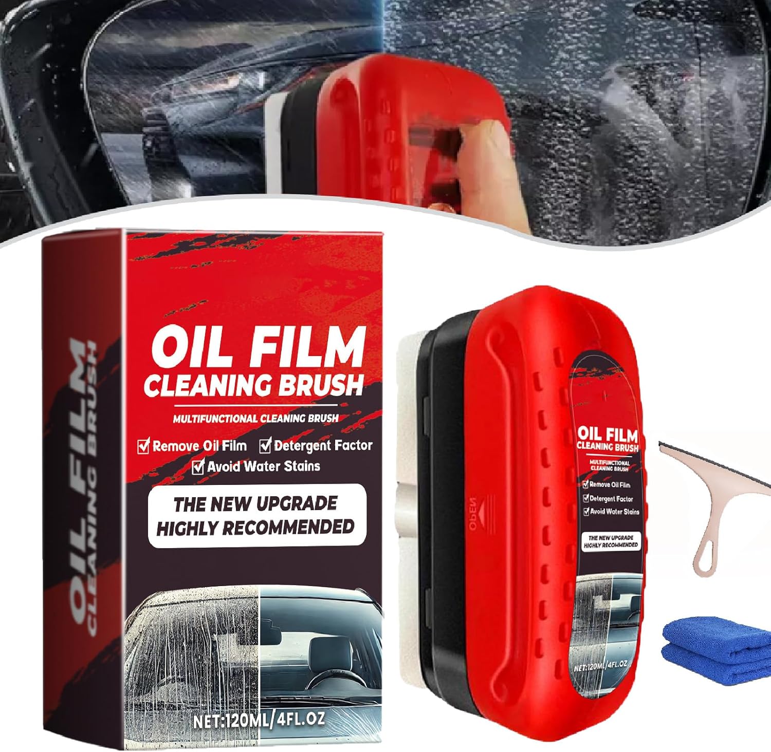 Jet Dry Shop - Jet Dry Shop Wind Shield Cleaner, Jet Dry Car Window Cleaner, Jetdryshop Glass Cleaner, Upgrade Glass Cleaning Board,120ml Automotive Oil Film Cleaning Brush for All Vehicles (1, Red)