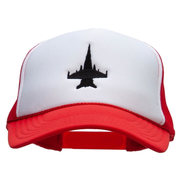 Jet Embroidered Foam Panel Mesh Snapback - White Red OSFM