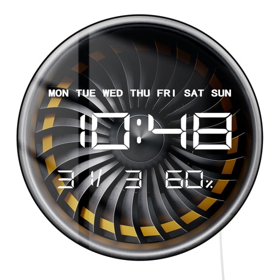 Jet Engine Turbine LED Digital Wall Clock Shows Time Temperature Humidity Week And Date Electronic Wall Mounted Clock Aircraft Mechanic Art Hangar Aviation Home Decor For Garage Man Cave Pilots Gift