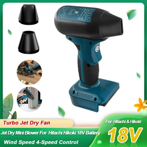 Jet Fan Mini Blower130000 RPM Cordless Air Duster Comaptible with Hitachi & Hikoki 18V Batteries with 4-Speed Control for Car Dust Cleaning, Outdoors BBQ Leaf Cleaning, Sofa's Pet Hair Cleaning
