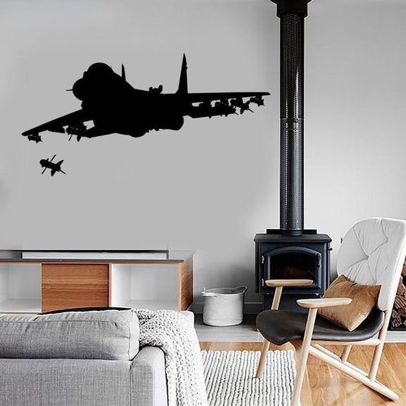 Jet Fighter Firing Missile Military Theme Wall Sticker Vinyl Home Decor 57x28cm
