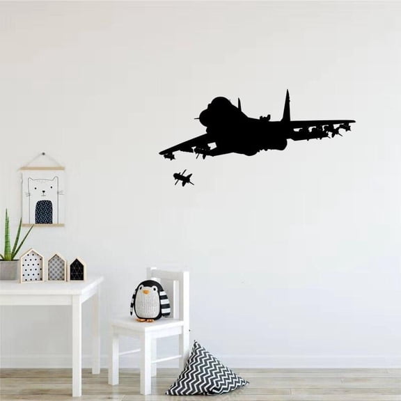 Jet Fighter Firing Missile Military Theme Wall Sticker Vinyl Home Decor Room Interior Design Kids Boys Bedroom Decals Mural 85x42cm