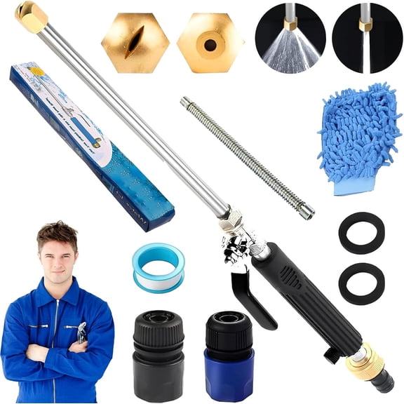 Jet Hose Nozzle High Pressure, Water Jet Washer Gun with 2 Different Nozzles, Garden Hose Pressure Washer Attachment for Gutter Patio Car Pet Window Glass (Black)