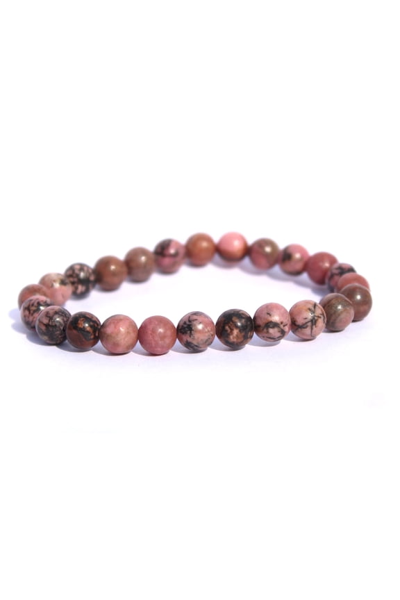 Rhodonite Round Beads Stretch Bracelet, Pink, 1 Pack