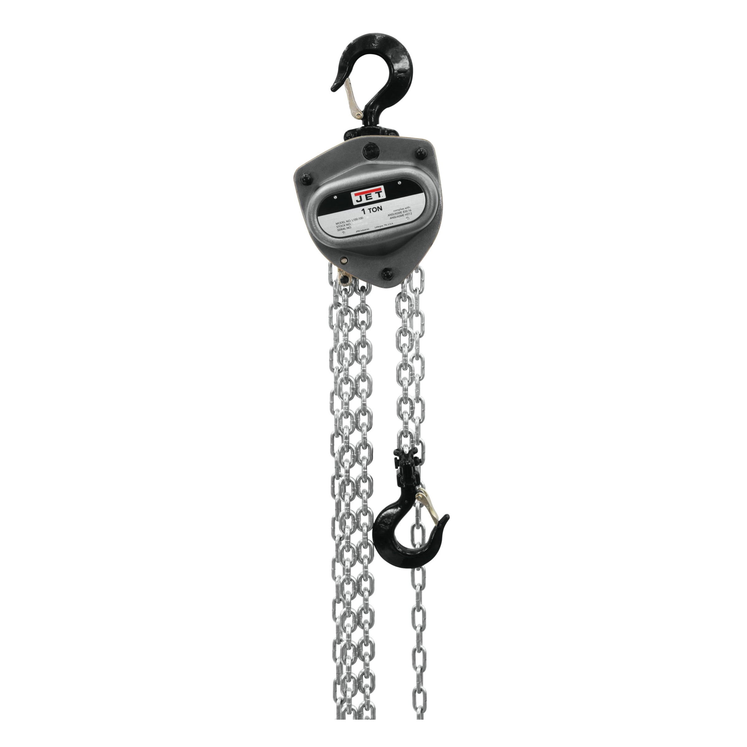 Jet L100 Hand Chain Hoist, 1 Ton Capacity, 10 ft Lifting Height, 1 Fall, 64 lbf
