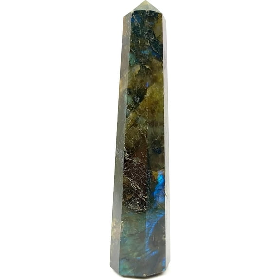 Jet Labradorite Gemstone Obelisk Tower 6 Faceted Healing Meditation Protection Energy Positive Crystal Wand 3 inch Approx