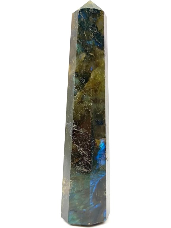 Jet Labradorite Gemstone Obelisk Tower 6 Faceted Healing Meditation Protection Energy Positive Crystal Wand 3 inch Approx