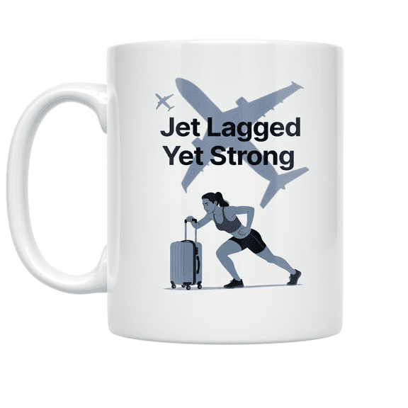 Jet Lagged Yet Strong - Travel Fitness Enthusiast - 11 oz Ceramic Coffee Mug