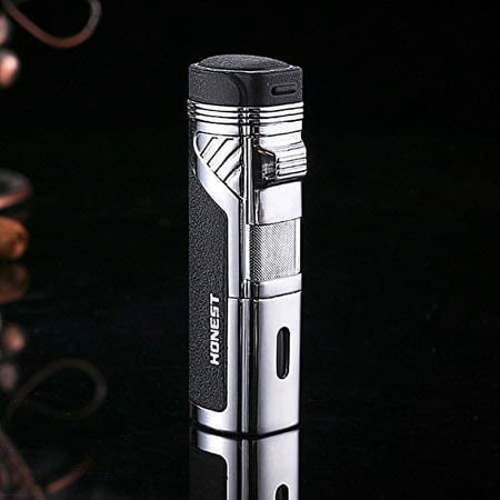 Jet Lighter Windproof Turbo Quadruple Flame Gas Butane Refillable Torch Lighter with Punch and Butane Window