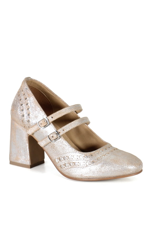 True Womens Jet Liner Metallic Mary Jane Round Toe Pumps Dress Casual
