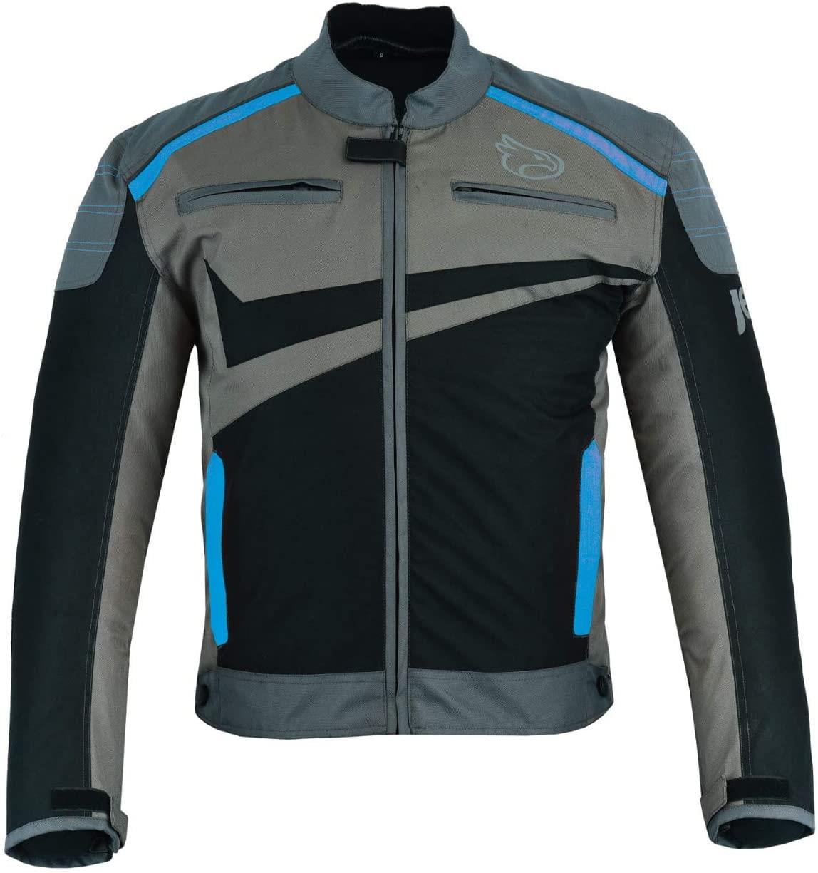 Jet Motorcycle Motorbike Jacket Mens Summer Armoured Scooter Moped Ultra Lightweight Ventilation ESSENTIALS Grey Blue XL