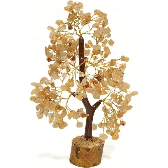 Jet Natural Citrine Gemstone Tree for Positive Energy - Feng Shui Decor, Fake Bonsai, Crystals and Healing Stones, Money Tree, Room Decor 7 Chakra, Stone
