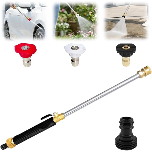 Jet Nozzle Power Washer for Garden Hose, 2026 New Durable with 3 Nozzles 1 Washer Wand 1 Connector Fits 0.5 Inch and 0.75 Inch Hoses, Versatile Portable Water Jet Wand (1 * Black)