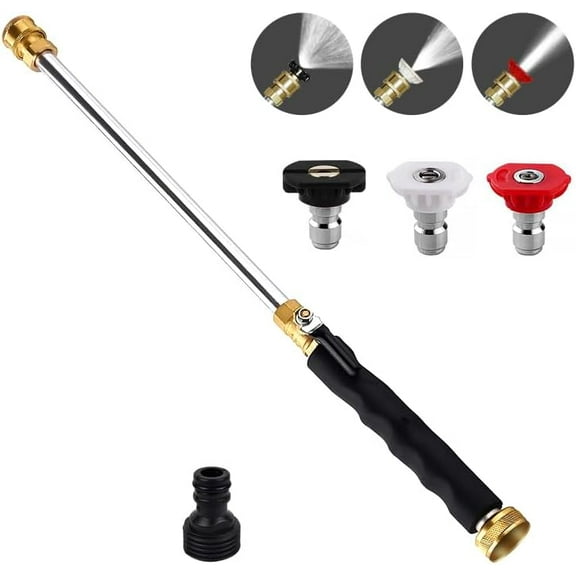 Jet Nozzle Power Washer Wand Hose Nozzle, Hydro Jet High Pressure Washer Tools with 3 Different Nozzles, 3-In-1 Power Wand with Hose Quick Connectors for Car Pet Window Washing, Black