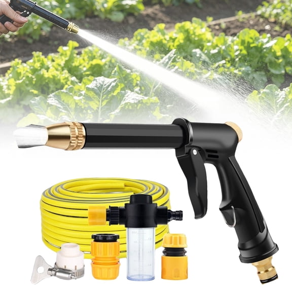 Jet Nozzle Power Washer,Wash Foam Gun Kit,High Pressure Long Handle Spray Gun With Foam Bottle,Flexible Hose,3 Quick Connect Nozzles,Adjustable Jet Washer Set For Car Cleaning,Patio And Outdoor Use