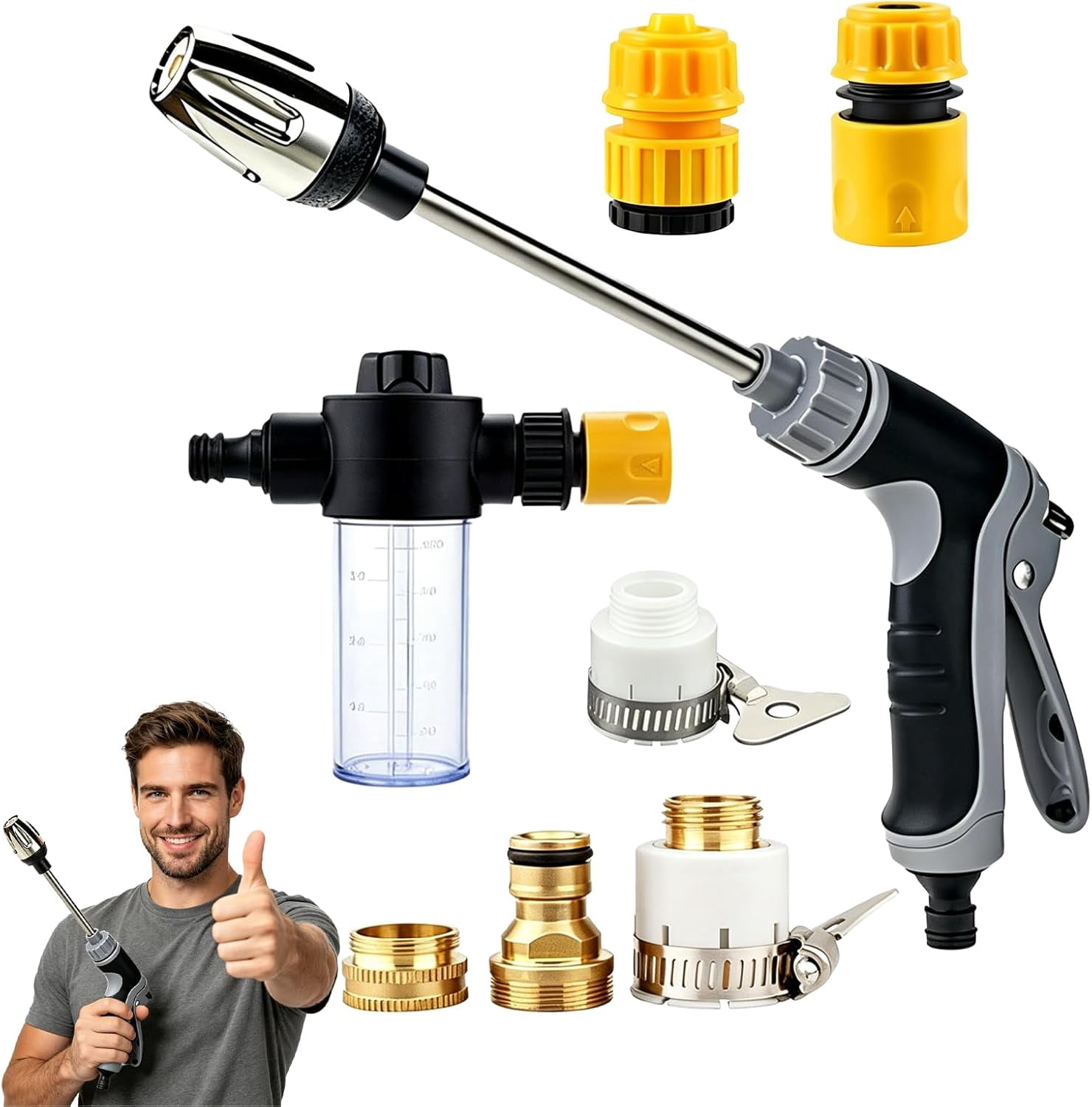 Jet Nozzle Power Washer for Garden Hose with Adjustable Spray Modes and Stainless Steel Construction for Car and Patio Cleaning