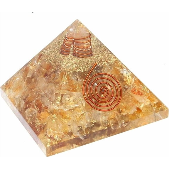 Jet Orgone Pyramid | Citrine Orgonite Pyramid for Wisdom, Wealth & Success | Healing Crystal Gemstone Pyramid