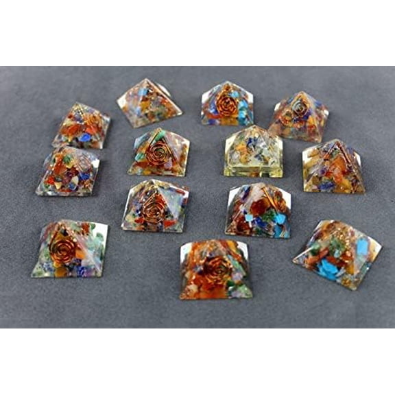 Jet Orgone Pyramid Mix Chakra Approx 20-25mm For Positive Energy Home Installation Office Balance Energy Gift Generator for Reduce Stress Reiki Chakra Healing Meditation Attract Luck.