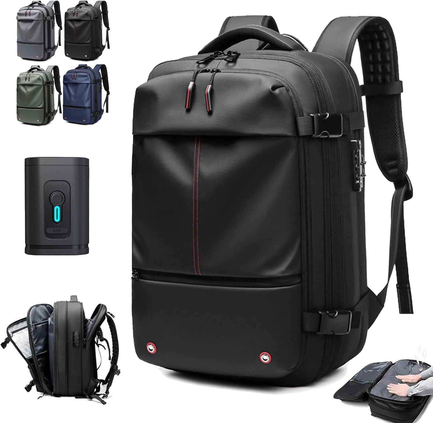 Vacpack Vacuum Travel Backpack - 30-40L Expandable, Built-in Air Pump, TSA Friendly, Water-resistant