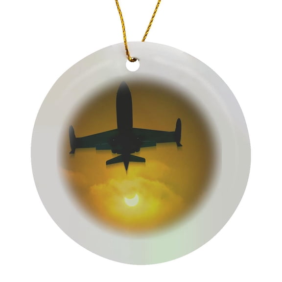 3drose, Jet Plane Eclipse Sun Moon, Circle Porcelain Ornament