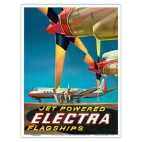 Jet Powered Electra Flagship - Vintage Airline Travel Poster by Walter Bomar c.1950s - Master Art Print (Unframed) 9in x 12in
