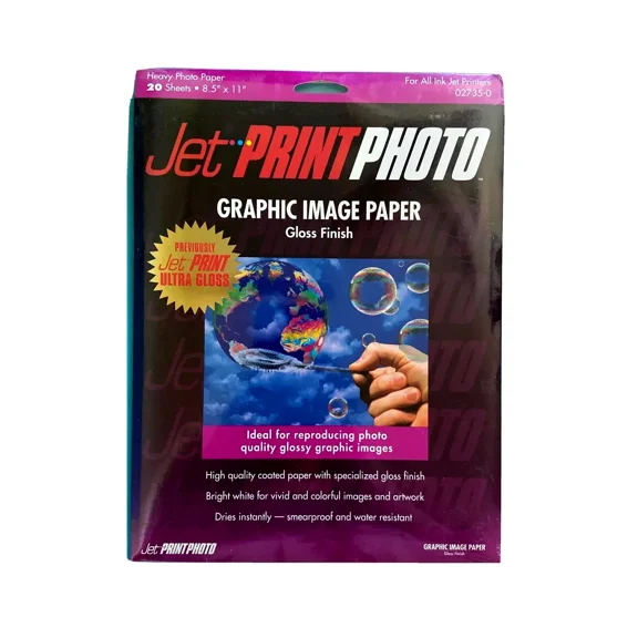 Jet Print Photo Graphic Heavy Image Paper Gloss Finish Heavy 8.5 X 11 20 Ct.