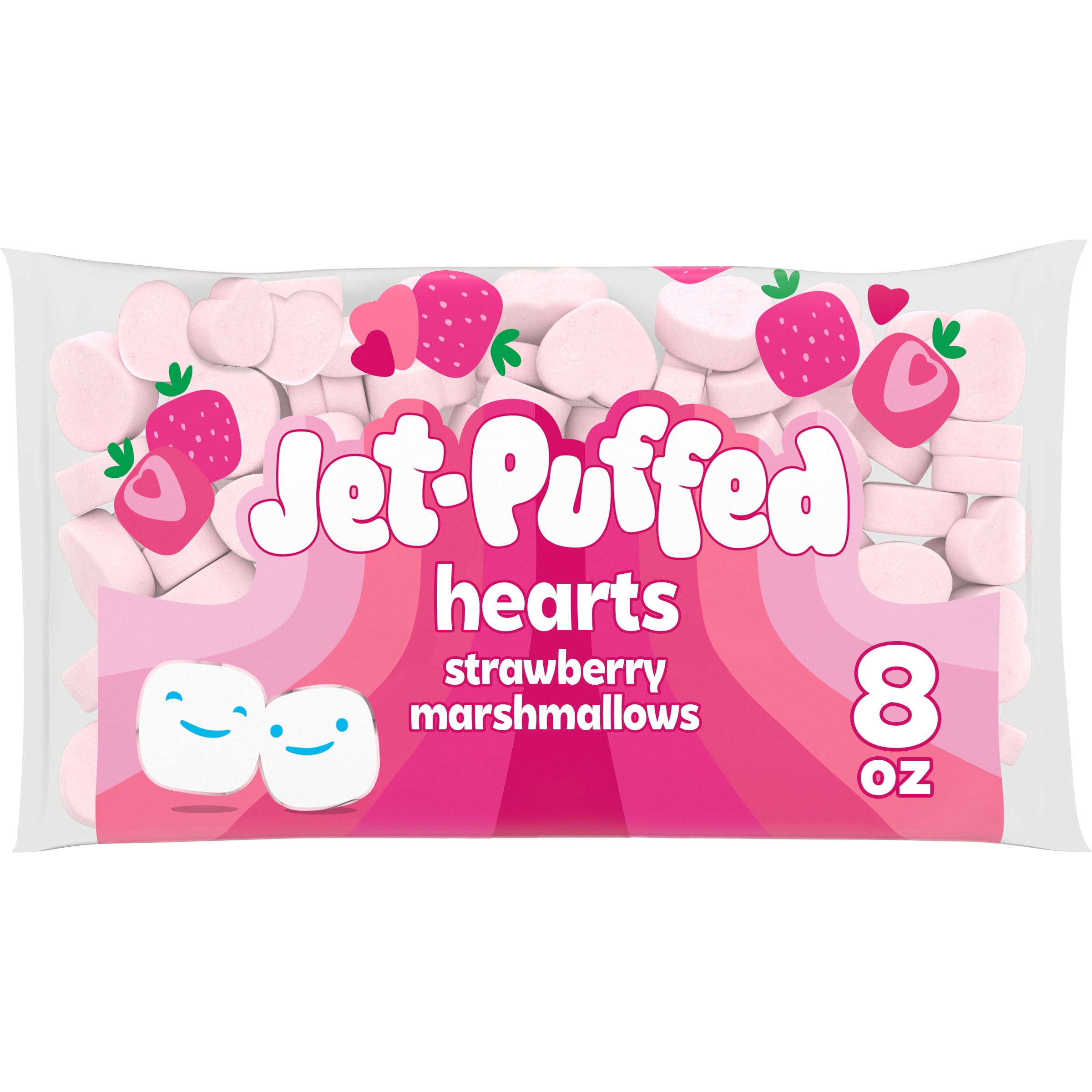 Jet-Puffed Strawberry Hearts Shaped Valentines Day Marshmallows, 8 oz Bag