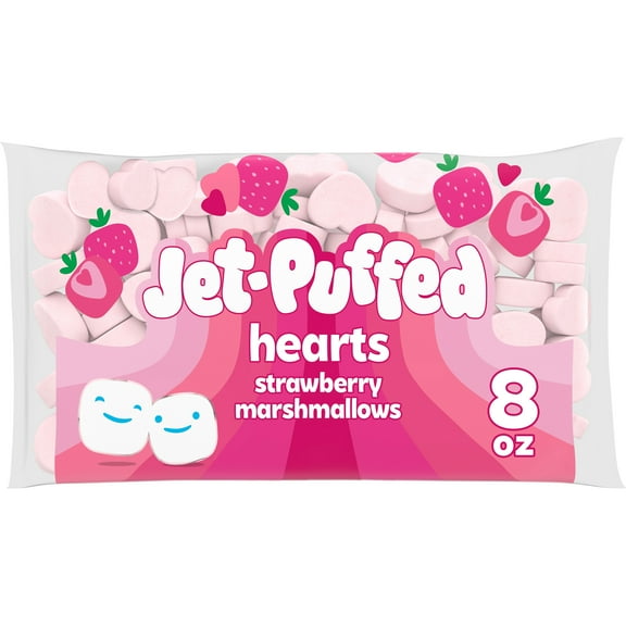 Jet-Puffed Strawberry Hearts Shaped Valentines Day Marshmallows, 8 oz Bag