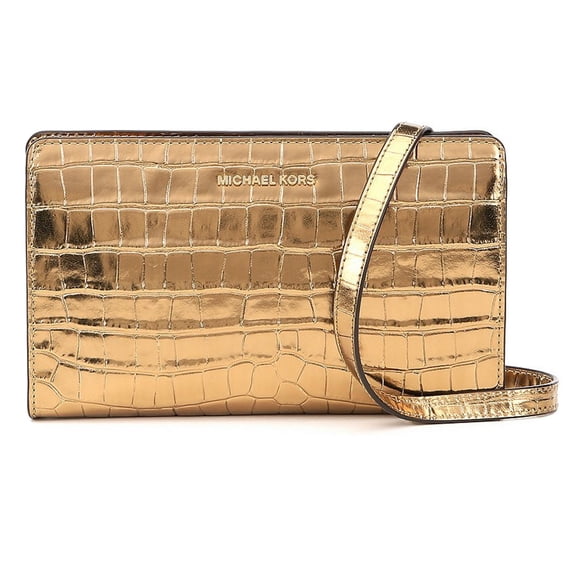 Jet Set Travel Metallic Embossed-Leather - Crossbody Clutch - Gold - 32F7MF5C3K-710