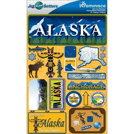 Reminisce Jet Setters State Dimensional Stickers 4.5"X7.5"-Alaska