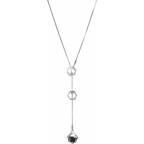 Jet - Silver Hexagon - 18.5" Austrian Crystal Sweater Necklace